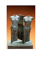 Bronze sculpture titled Three kores 